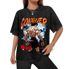 Baki Hanma Conquer Vintage Washed Anime T‑Shirt