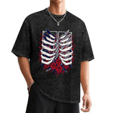 Attack On Titan Skeleton Ribcage Red Rose Oversized Washed Men Tee