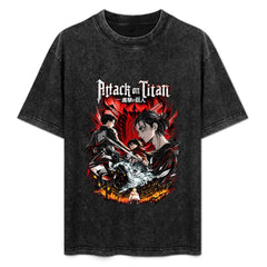 Attack On Titan Main Character Group Oversized Washed Men Tee