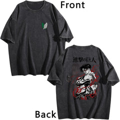 Attack On Titan Levi Double‑Sided Print Vintage Washed T‑Shirt