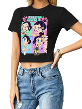 Zoey Kpop Demon Hunters Chibi Four‑Panel Women Cropped Tee