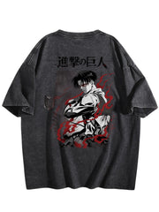 Attack On Titan Levi Double‑Sided Print Vintage Washed T‑Shirt