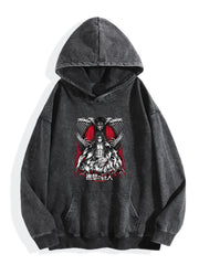 Attack On Titan Dark Red Accent Vintage Wash Oversized Hoodie
