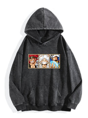 One Piece Three‑Panel Character Vintage Wash Oversized Hoodie