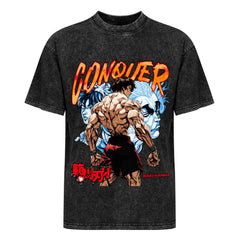 Baki Hanma Conquer Vintage Washed Anime T‑Shirt
