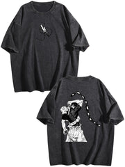 Jujutsu Kaisen Hanami Printed Vintage Washed Short‑Sleeve T‑Shirt