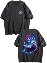 Demon Slayer Akaza Double‑Sided Print Vintage Washed T‑Shirt