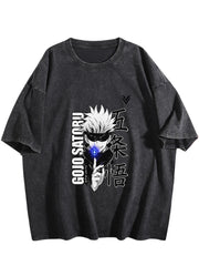 Jujutsu Kaisen Gojo Satoru Printed Vintage Washed Short‑Sleeve T‑Shirt