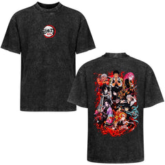 Demon Slayer All‑Characters Double‑Sided Print Vintage Washed T‑Shirt