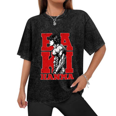 Baki Hanma Red‑Black Letter Vintage Washed Anime T‑Shirt