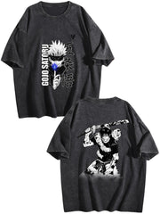 Jujutsu Kaisen Gojo Satoru Printed Vintage Washed Short‑Sleeve T‑Shirt