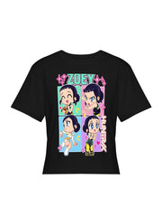 Zoey Kpop Demon Hunters Chibi Four‑Panel Women Cropped Tee