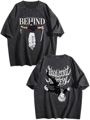 Jujutsu Kaisen Printed Vintage Washed Short‑Sleeve T‑Shirt