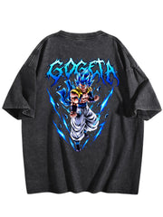 Dragon Ball Goku Gogeta Print Vintage Washed Short Sleeve T‑Shirt
