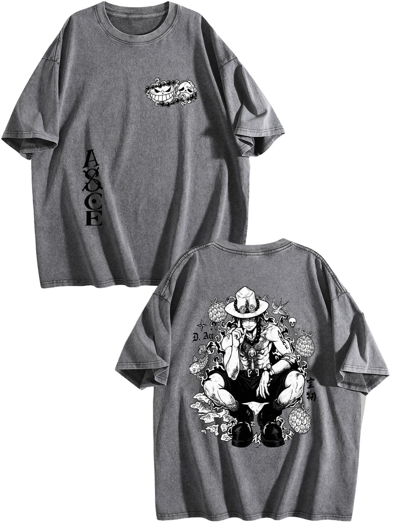 One Piece Double‑Sided Print Vintage Washed Anime T‑Shirt