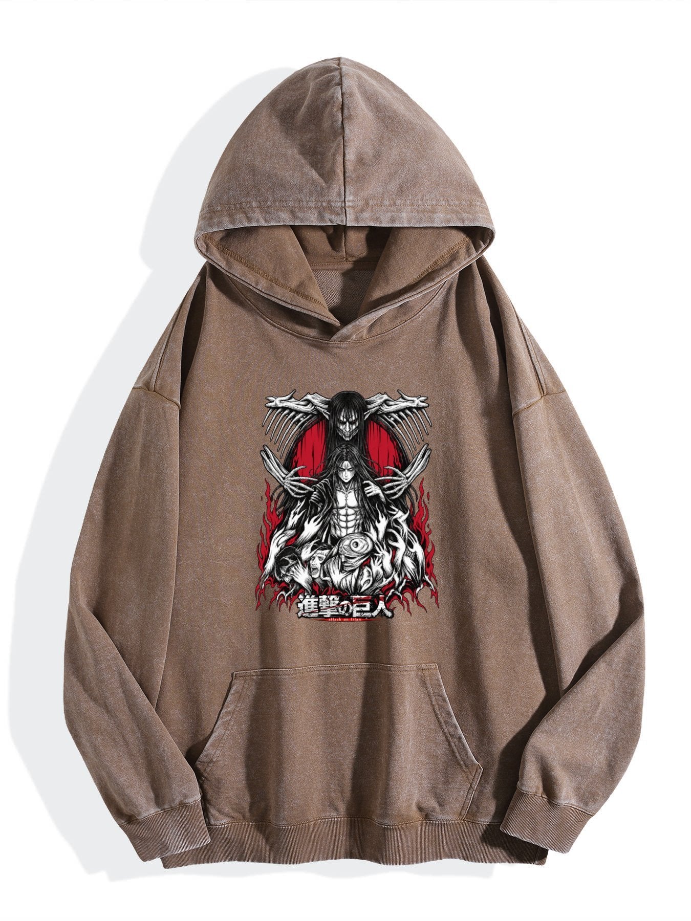 Attack On Titan Dark Red Accent Vintage Wash Oversized Hoodie