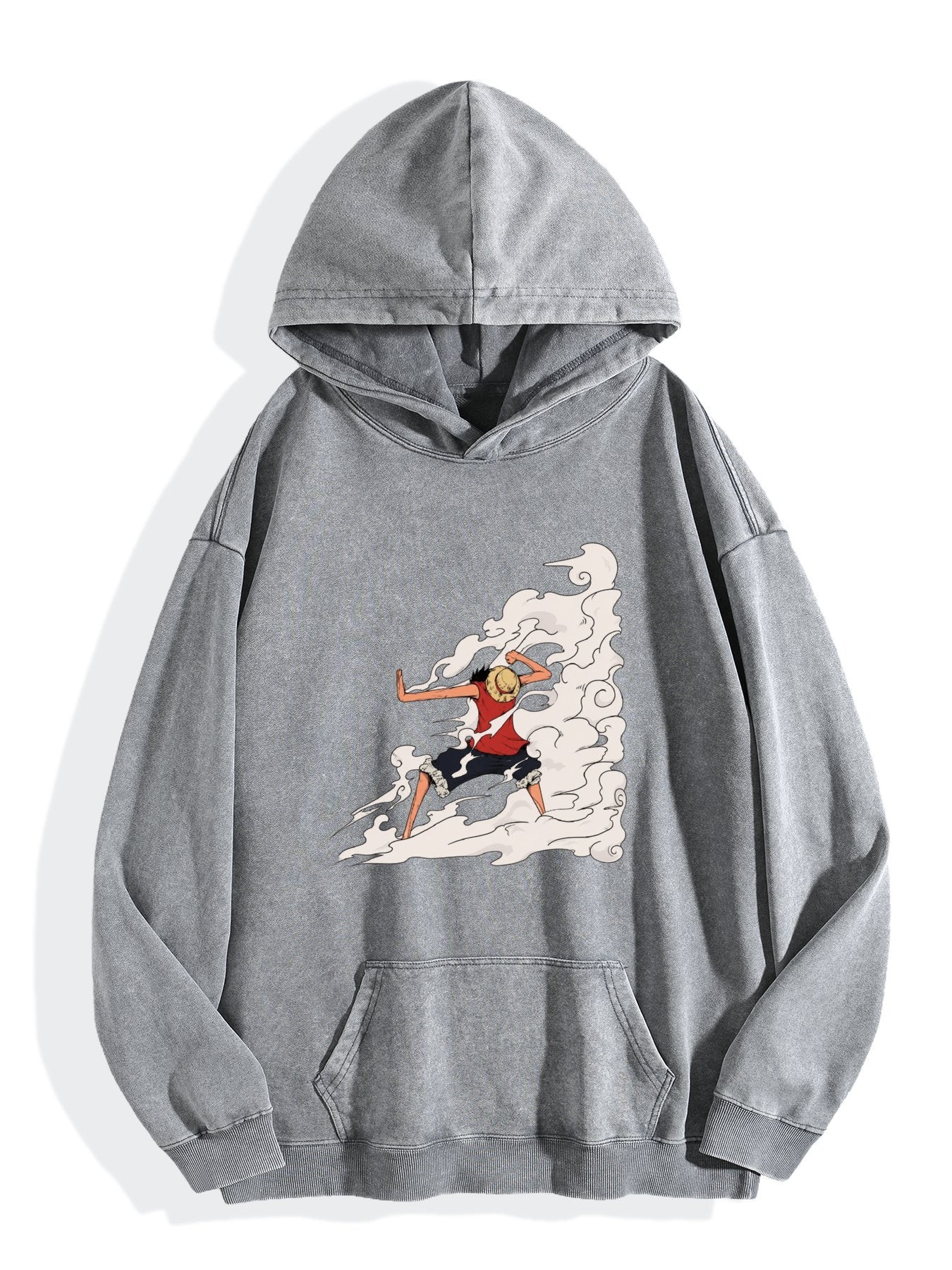 One Piece Luffy Gear Effect Vintage Wash Oversized Hoodie