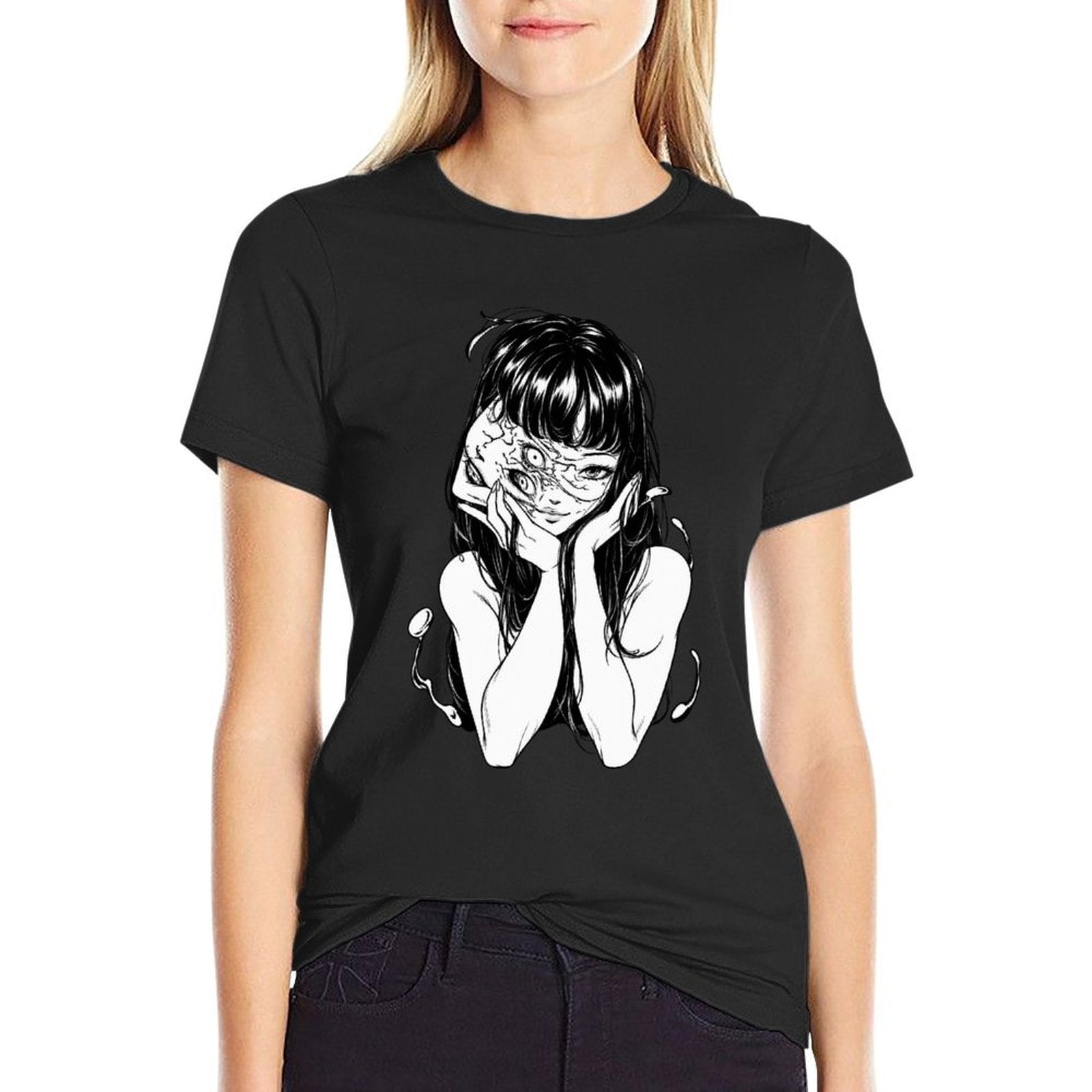 Tomie Junji Ito Black‑White Sketch Anime Short Sleeve T‑Shirt