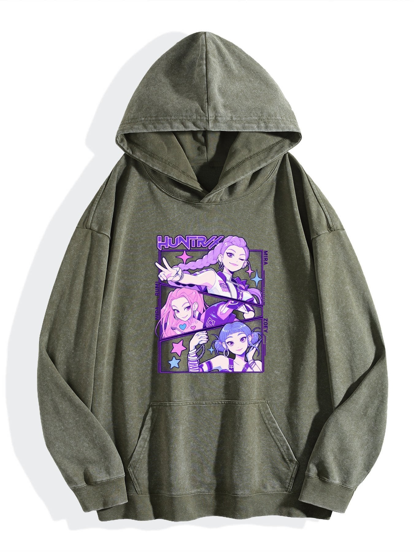Pop Demon Hunters Multi‑Character Purple Vintage Wash Hoodie