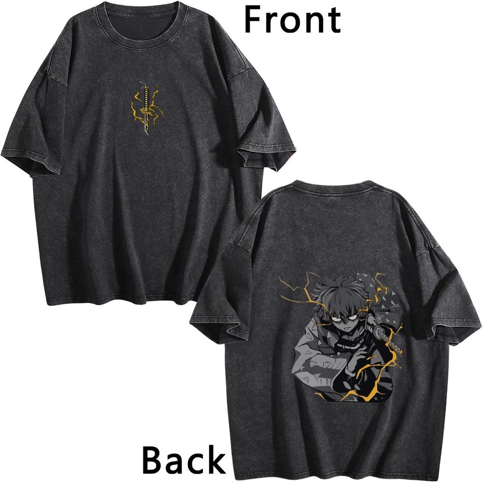 Demon Slayer Zenitsu Vintage‑Washed Double‑Sided Anime T‑Shirt