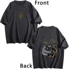 Demon Slayer Zenitsu Vintage‑Washed Double‑Sided Anime T‑Shirt