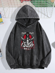 Attack On Titan Dark Red Accent Vintage Wash Oversized Hoodie