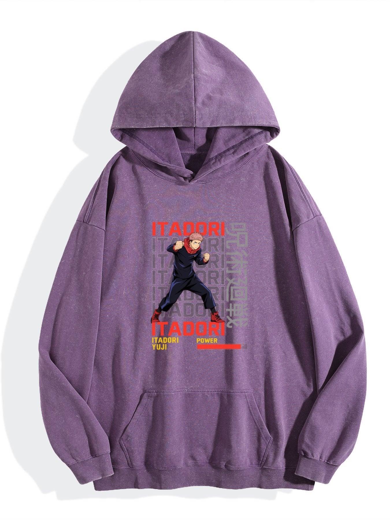 Jujutsu Kaisen Itadori Yuji Text Print Vintage Wash Oversized Hoodie