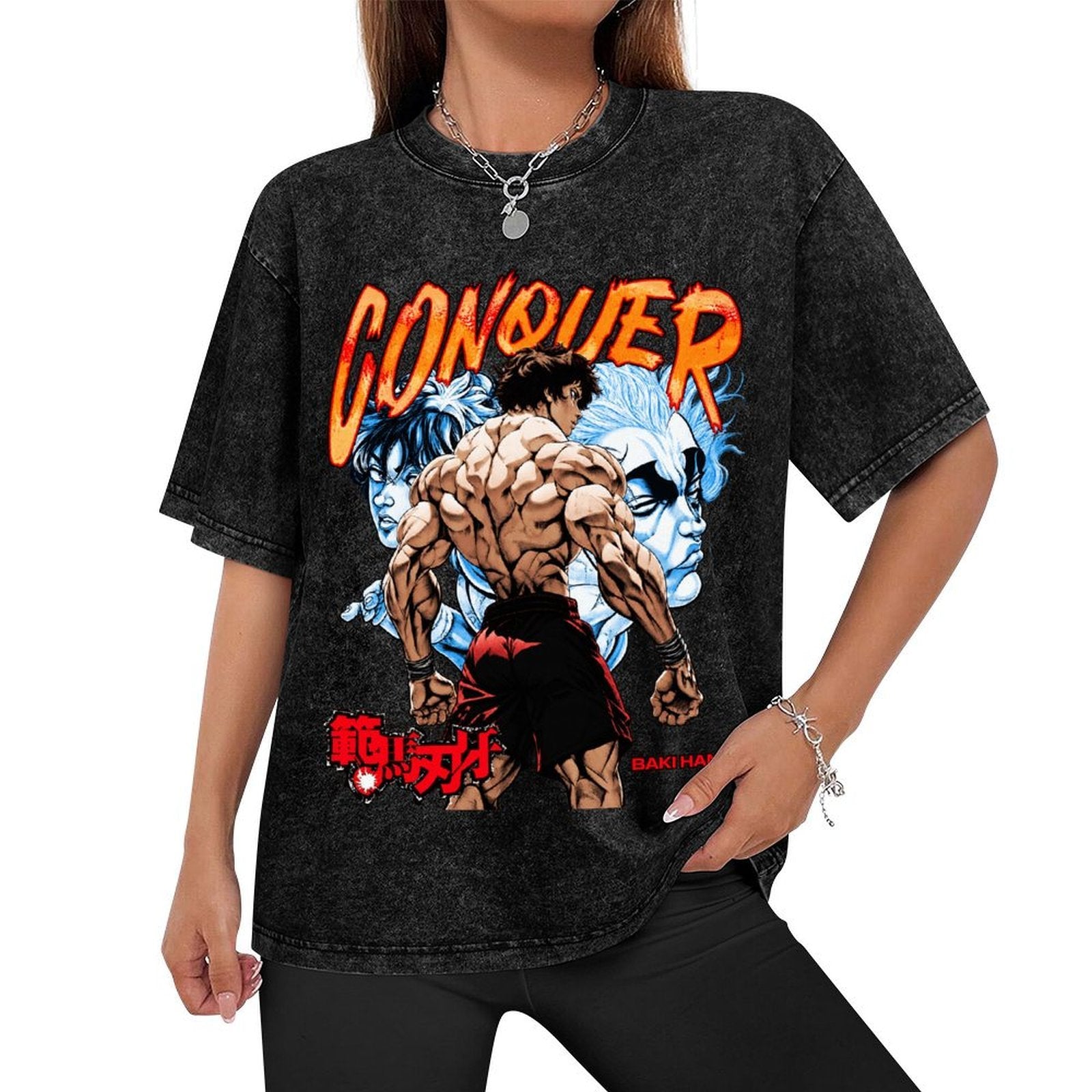 Baki Hanma Conquer Vintage Washed Anime T‑Shirt