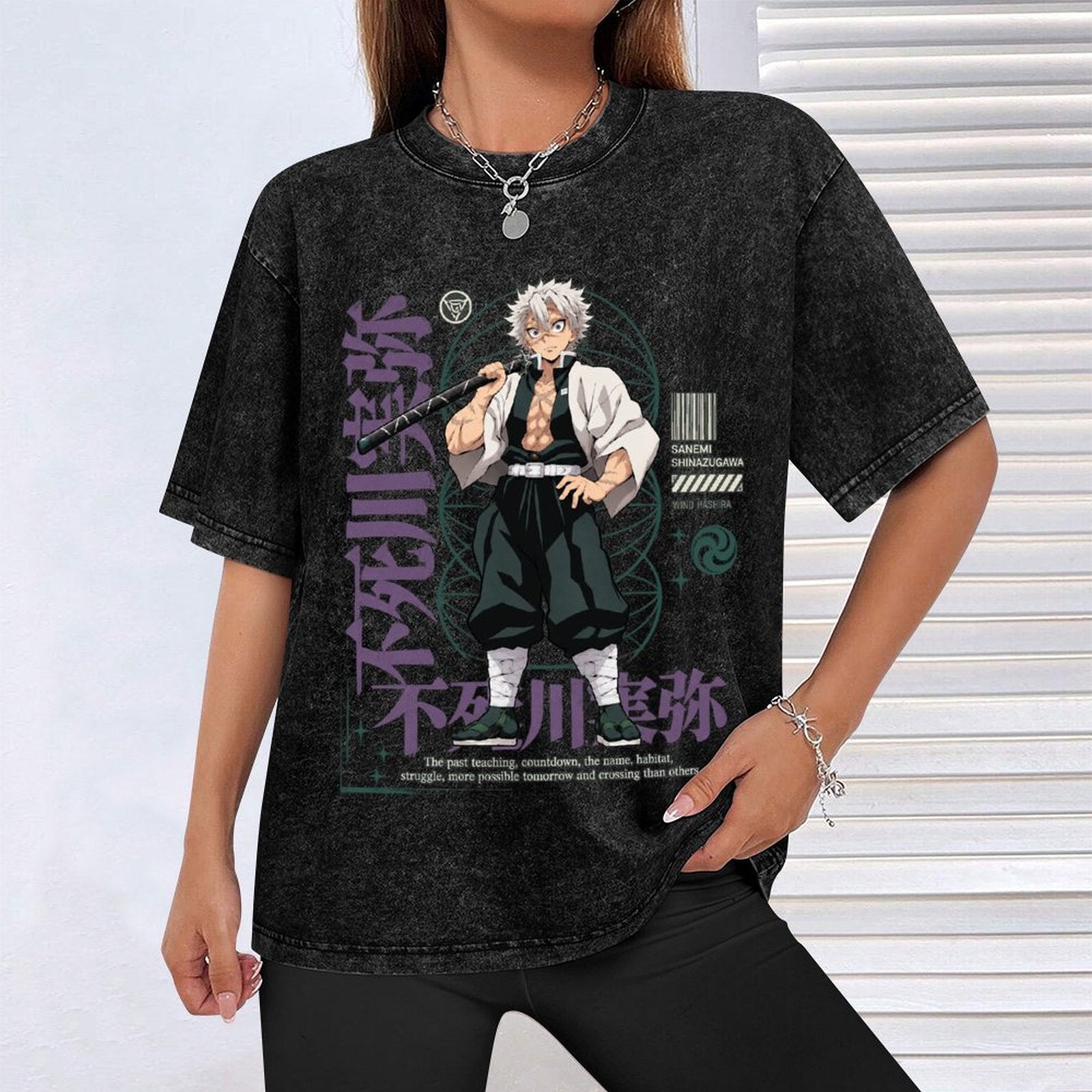 Demon Slayer Sanemi Shinazugawa Oversized Washed Men Tee