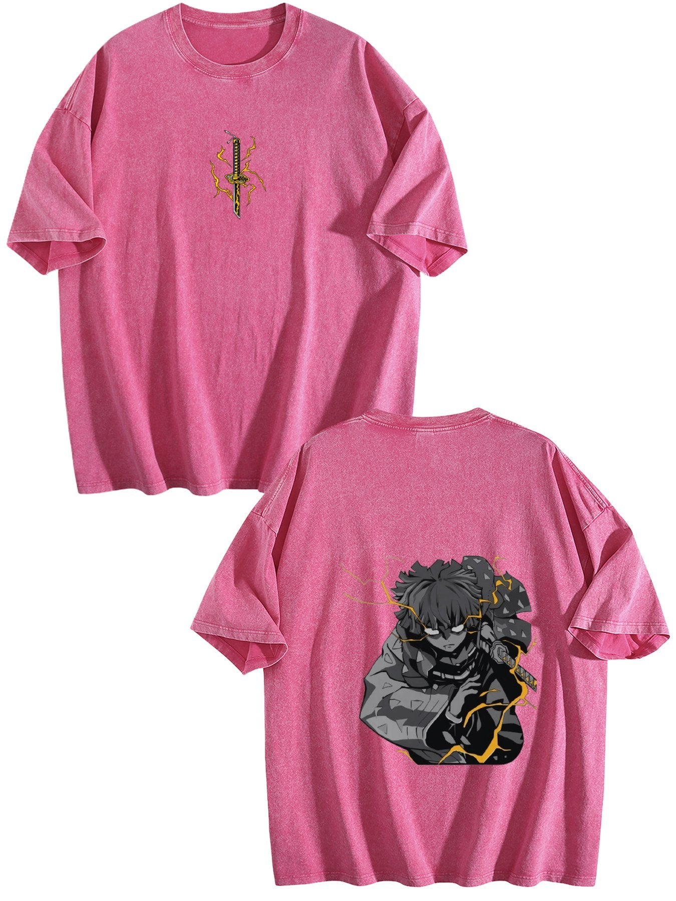 Demon Slayer Zenitsu Vintage‑Washed Double‑Sided Anime T‑Shirt