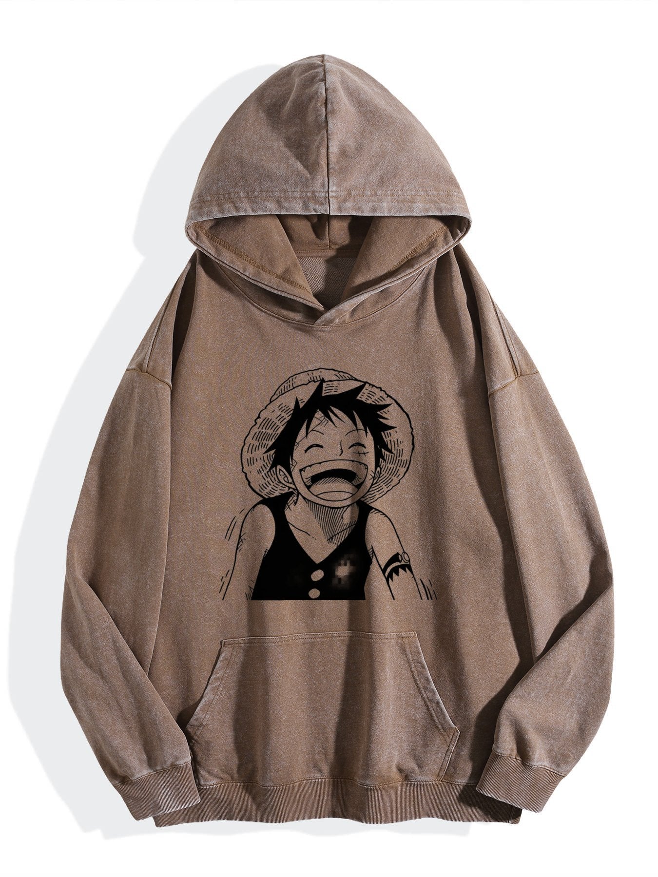 One Piece Smiling Luffy Vintage Wash Oversized Hoodie