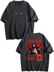 Naruto Itachi Uchiha Double‑Sided Vintage Washed Anime T‑Shirt