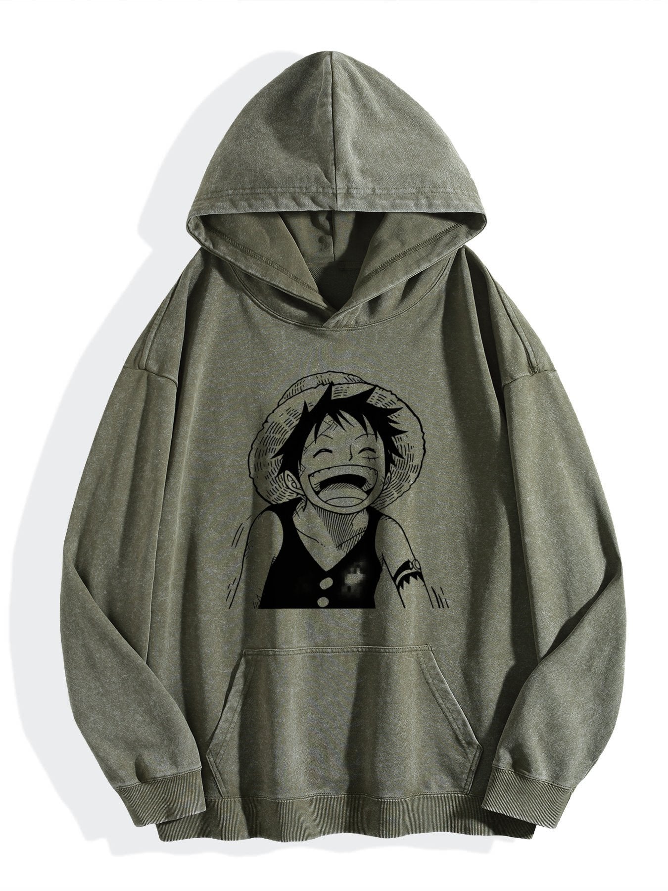 One Piece Smiling Luffy Vintage Wash Oversized Hoodie