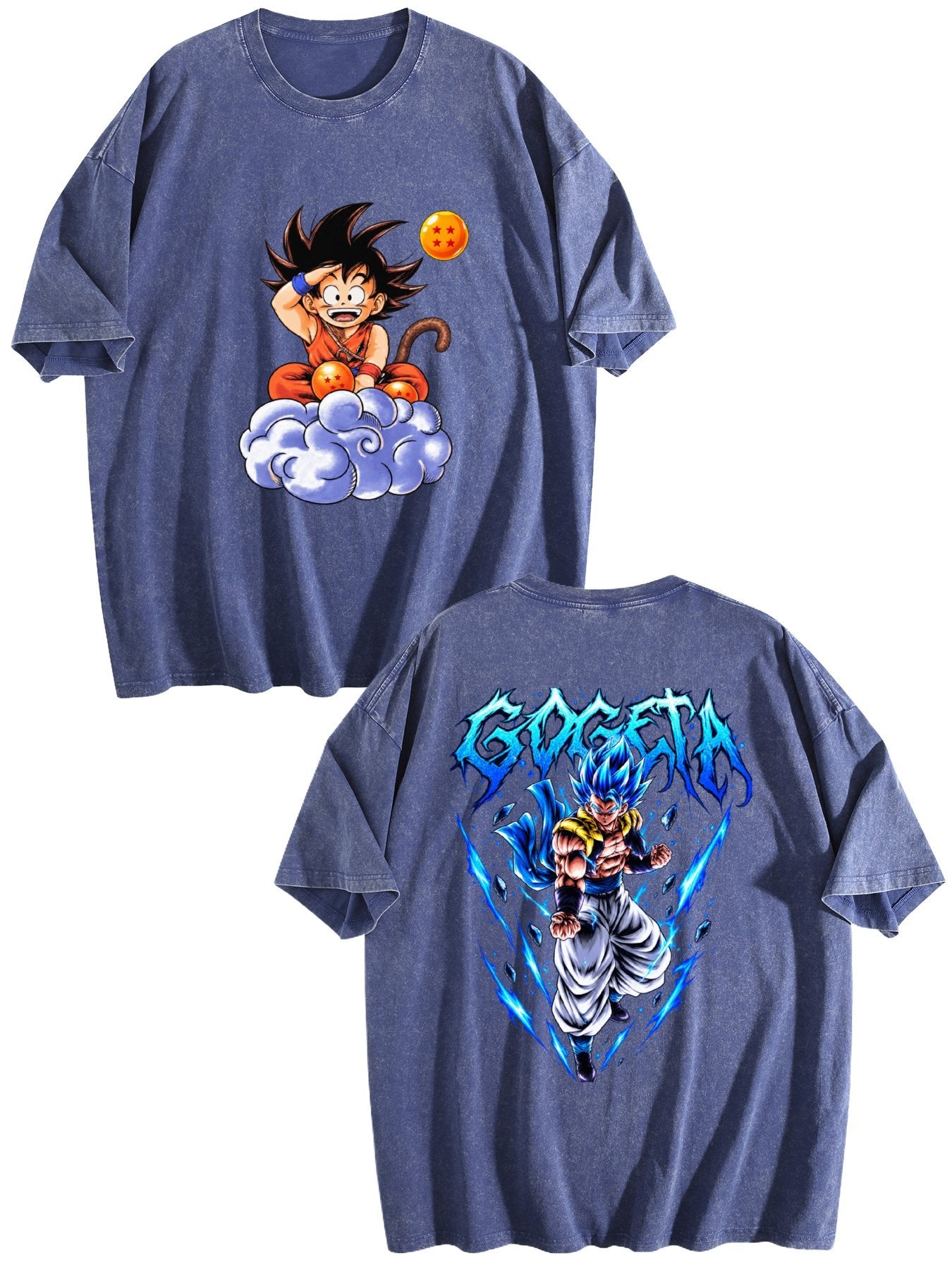 Dragon Ball Goku Gogeta Print Vintage Washed Short Sleeve T‑Shirt