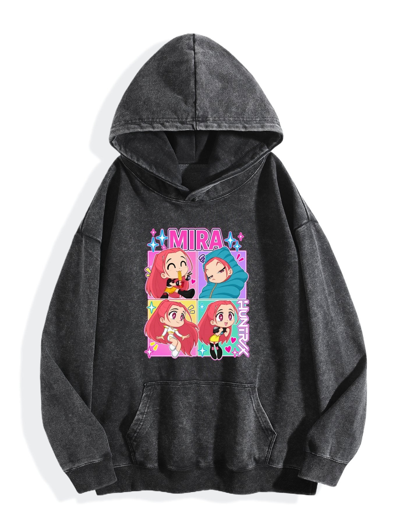 Pop Demon Hunters Mira Chibi Four‑Panel Vintage Wash Hoodie