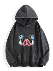 Demon Slayer Inosuke Boar Mask Vintage Wash Oversized Hoodie