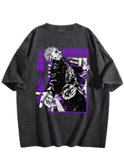 Jujutsu Kaisen Gojo Satoru Printed Vintage Washed Short‑Sleeve T‑Shirt