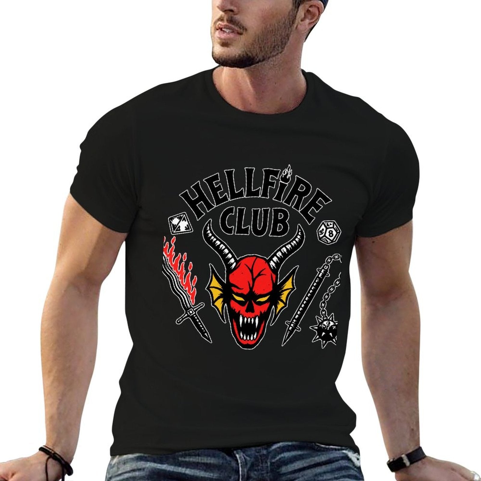 Kpop Demon Hunters Hellfire Club Demon Head Weapon Graphic Men Tee