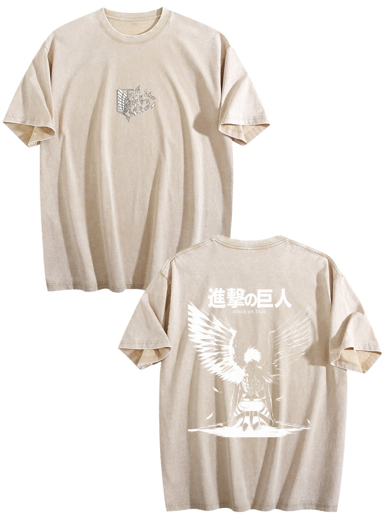 Attack On Titan Freedom Eagle Vintage‑Washed Double‑Sided Anime T‑Shirt