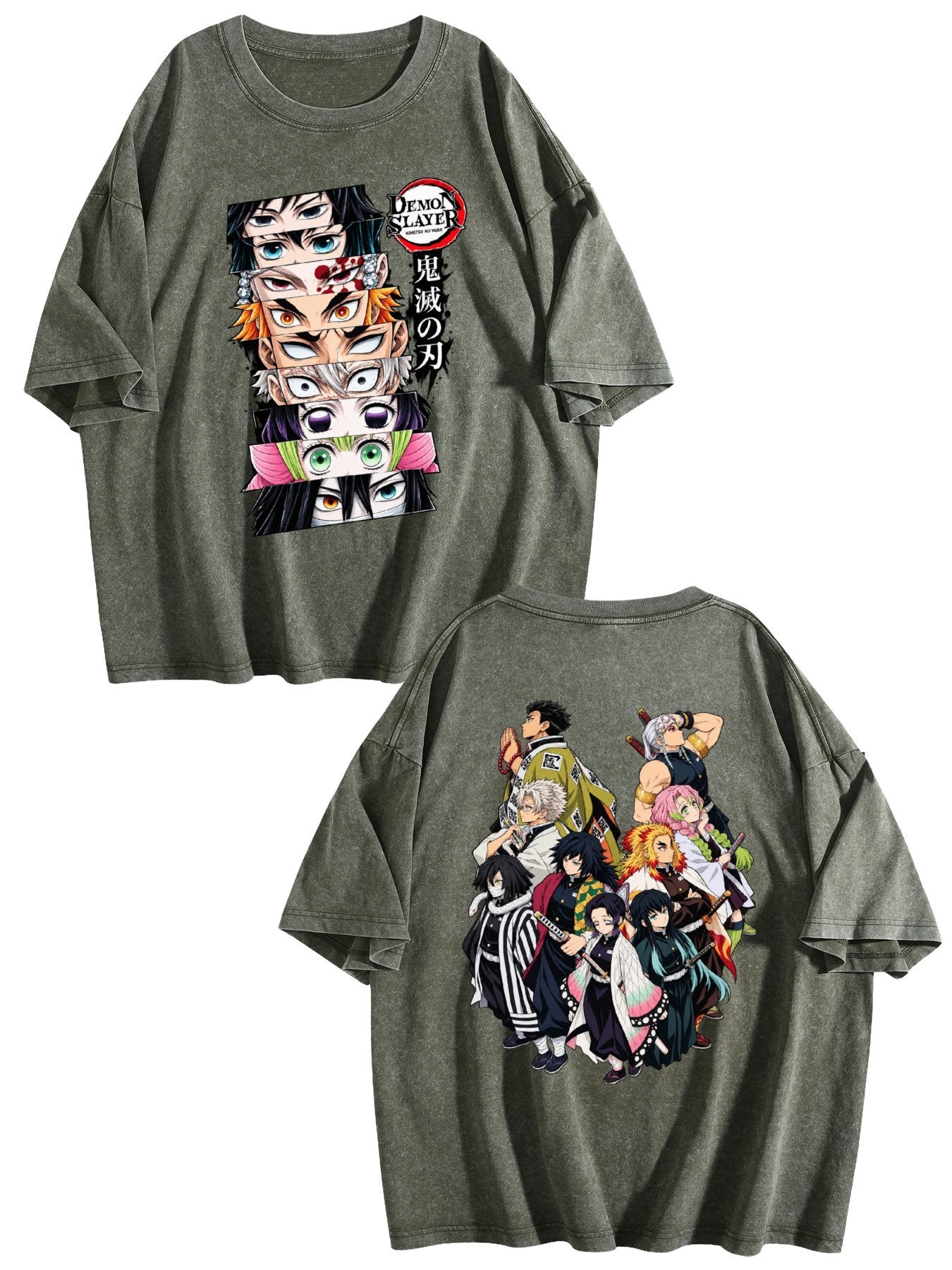 Demon Slayer Hashira Collection Double‑Sided Print Vintage Washed T‑Shirt