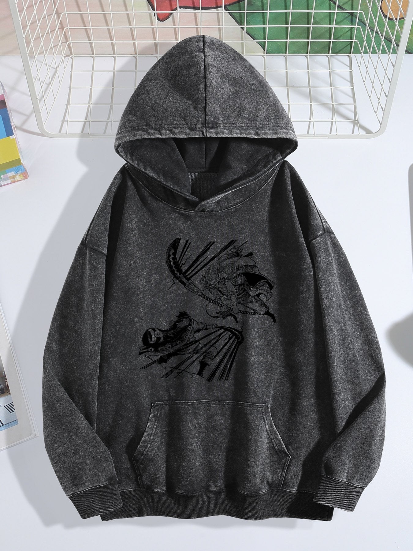 One Piece Anime Graphic Vintage Wash Oversized Hoodie