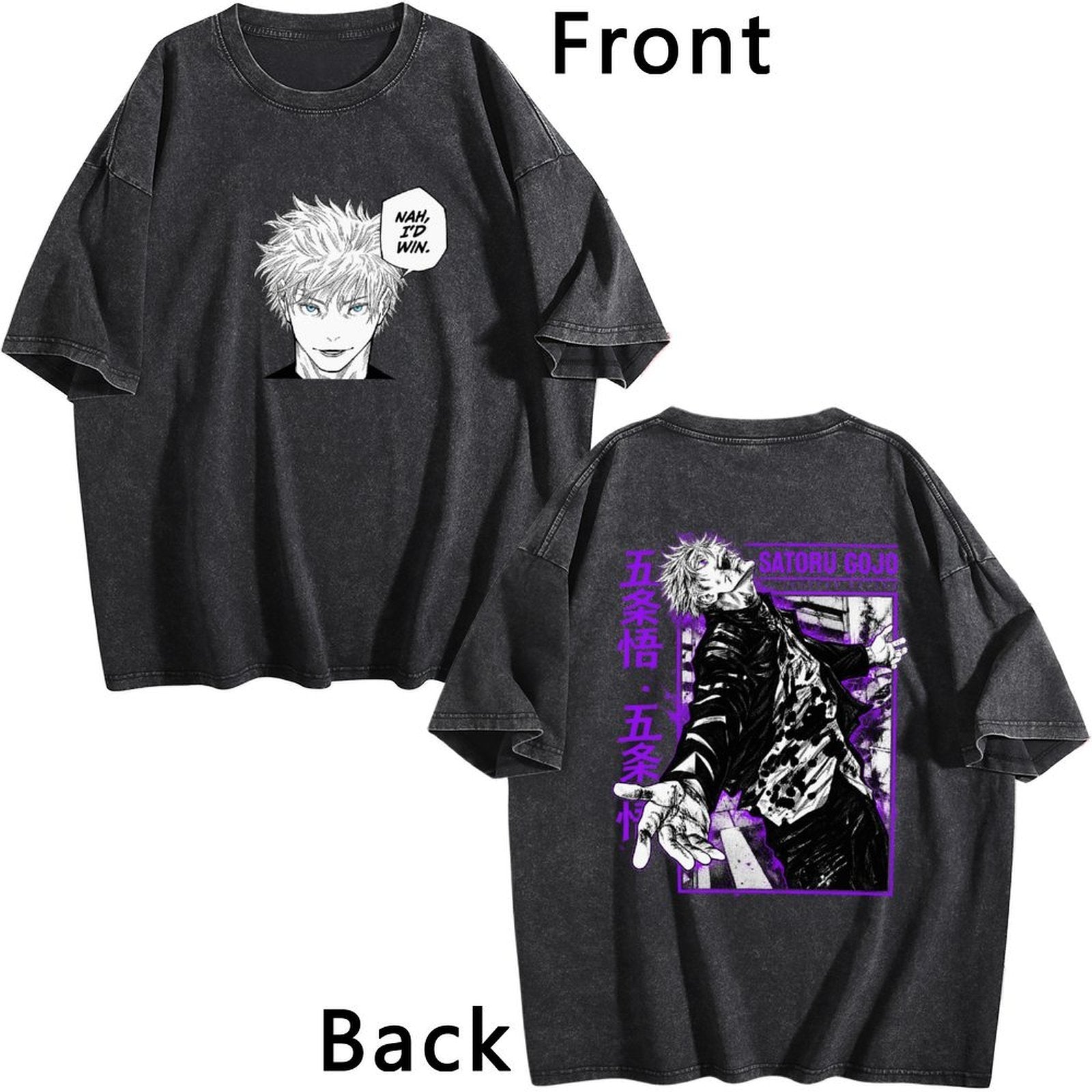 Jujutsu Kaisen Gojo Satoru Printed Vintage Washed Short‑Sleeve T‑Shirt