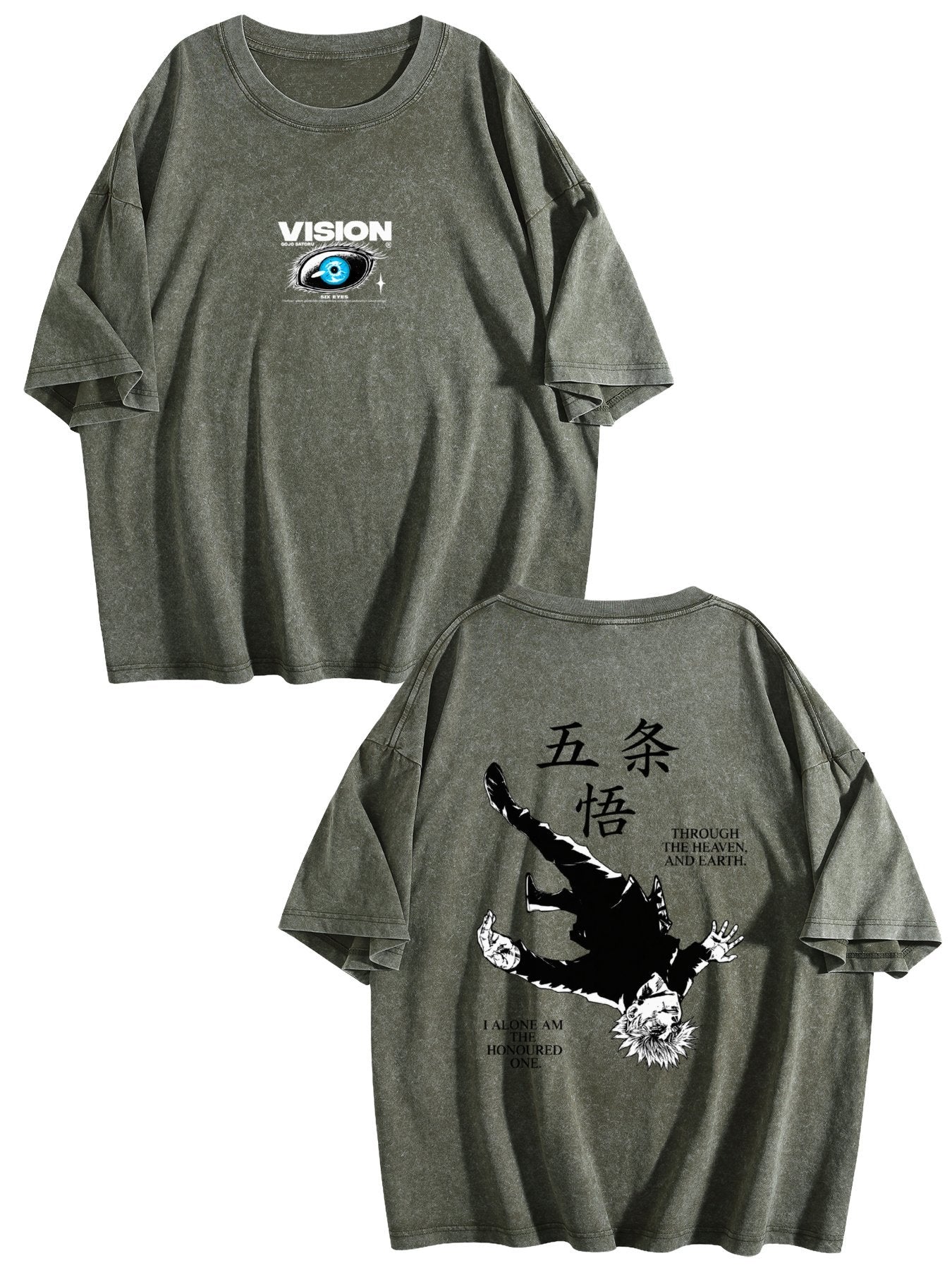 Jujutsu Kaisen Gojo Satoru Double‑Sided Print Vintage Washed Anime T‑Shirt