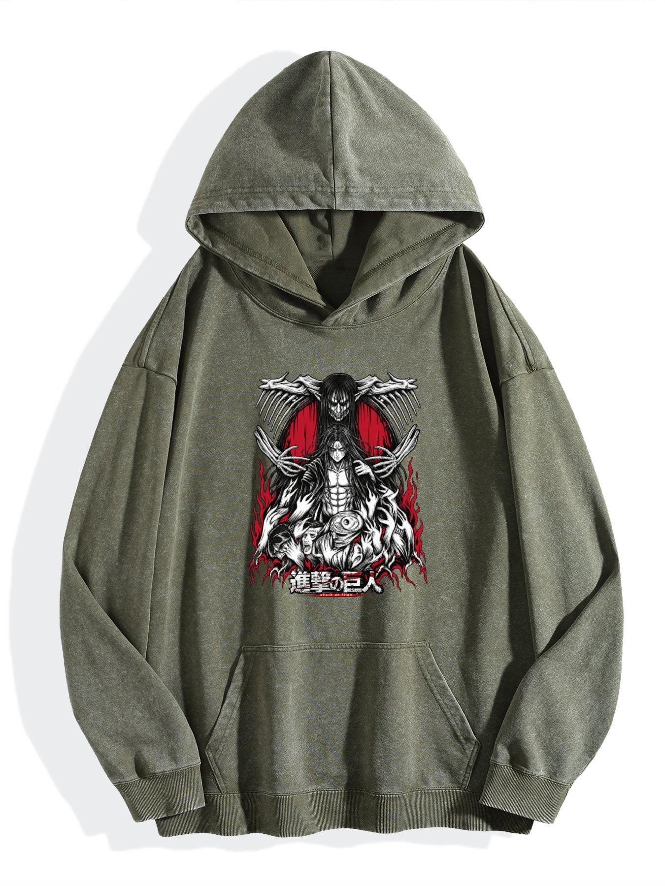 Attack On Titan Dark Red Accent Vintage Wash Oversized Hoodie