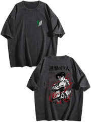 Attack On Titan Levi Double‑Sided Print Vintage Washed T‑Shirt
