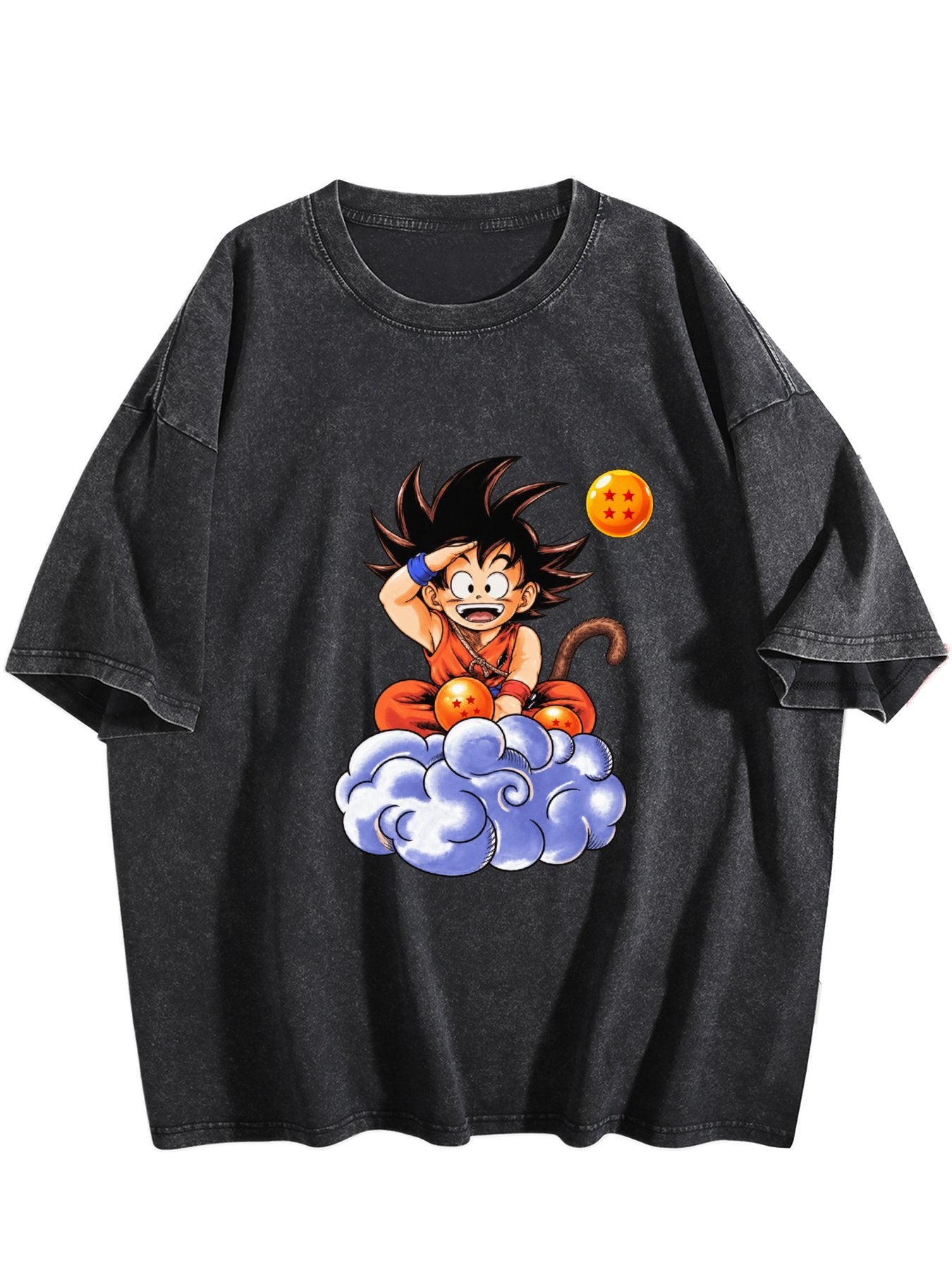 Dragon Ball Goku Gogeta Print Vintage Washed Short Sleeve T‑Shirt