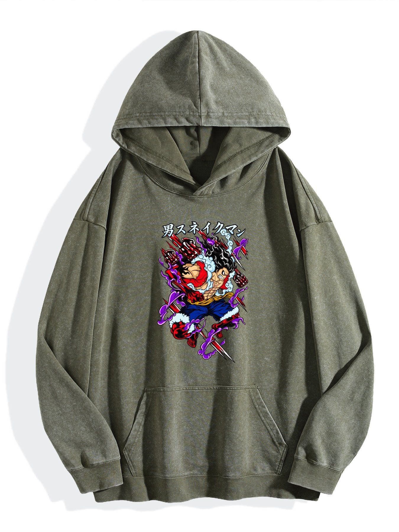 One Piece Luffy Gear 4 Surge Effect Vintage Wash Oversized Hoodie
