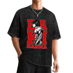 Baki Hanma Red‑Black Letter Vintage Washed Anime T‑Shirt