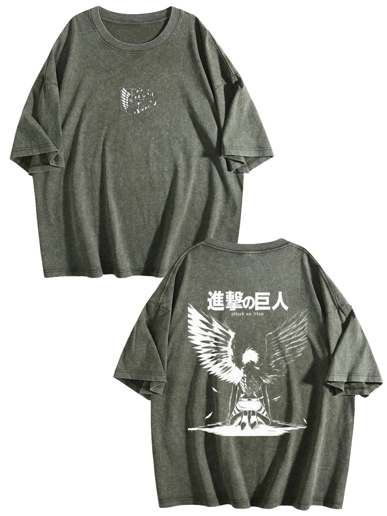 Attack On Titan Freedom Eagle Vintage‑Washed Double‑Sided Anime T‑Shirt