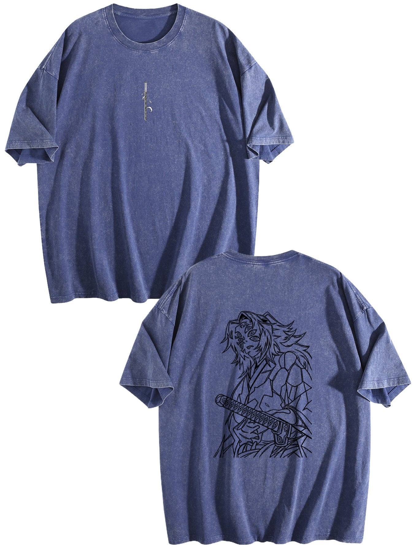 Demon Slayer Kokushibo Printed Washed Short‑Sleeve T‑Shirt